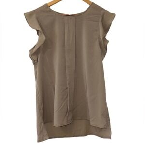 Banana Republic Women's Taupe Pleated Front Flutter Sleeve Blouse Size M